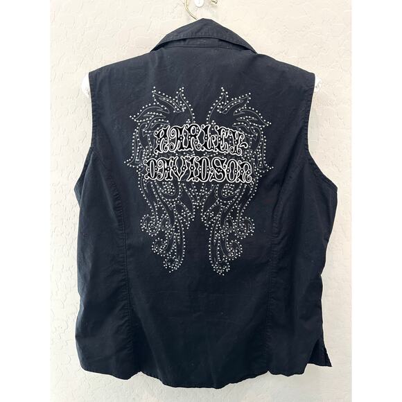 HARLEY DAVIDSON Women’s Sleeveless Shirt Black Studded Embellished | Size Large - Picture 3 of 6